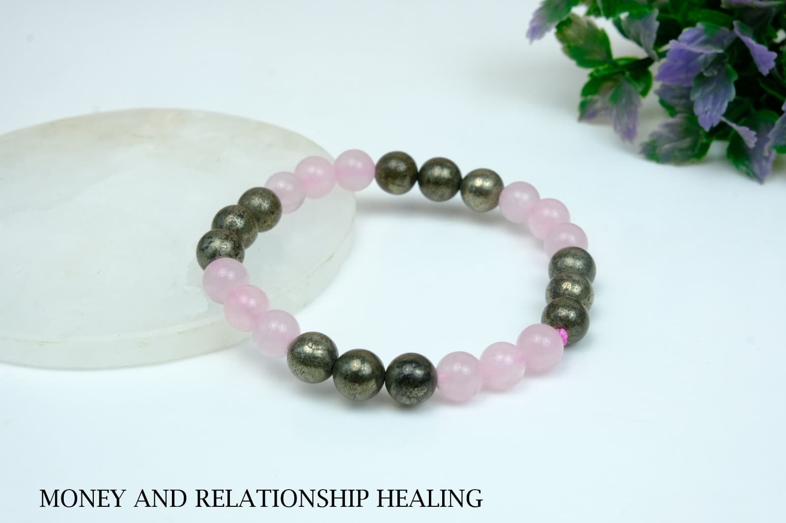 Money & Relationship Healing Rose Quartz + Pyrite Bracelet