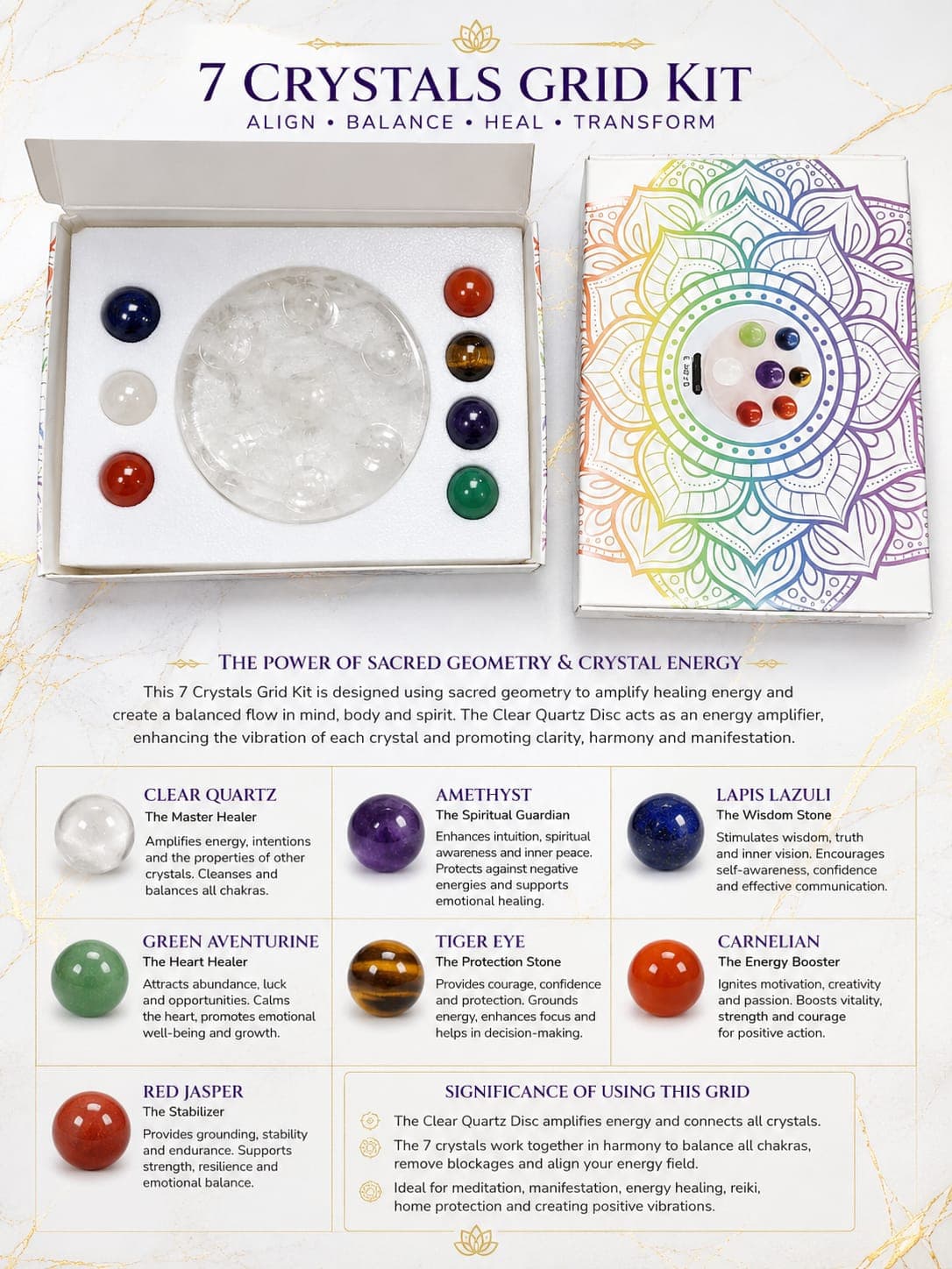 7 Crystals Grid Kit Clear Quartz