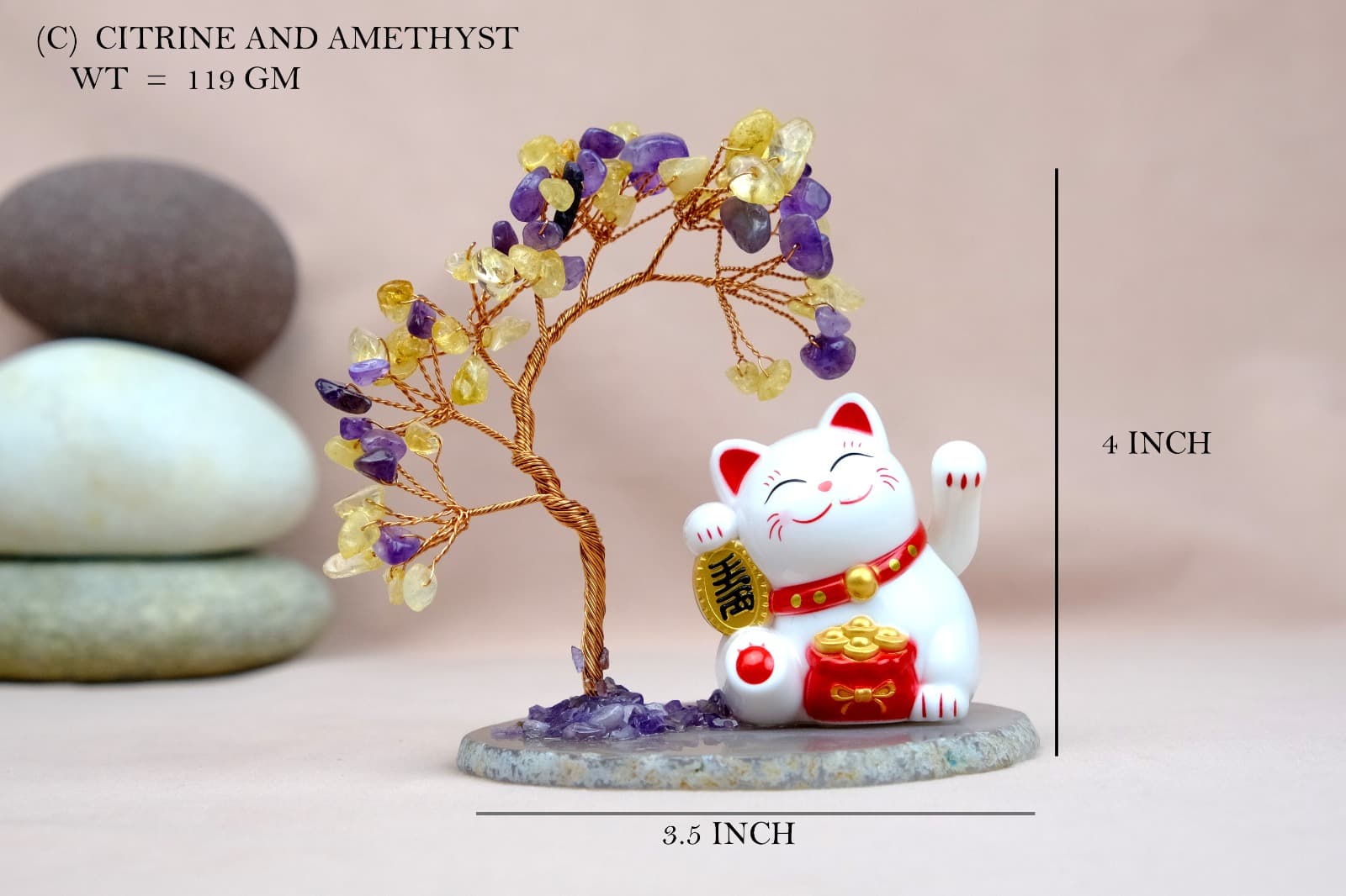 Crystal Tree Citrine Amethyst Lucky Cat