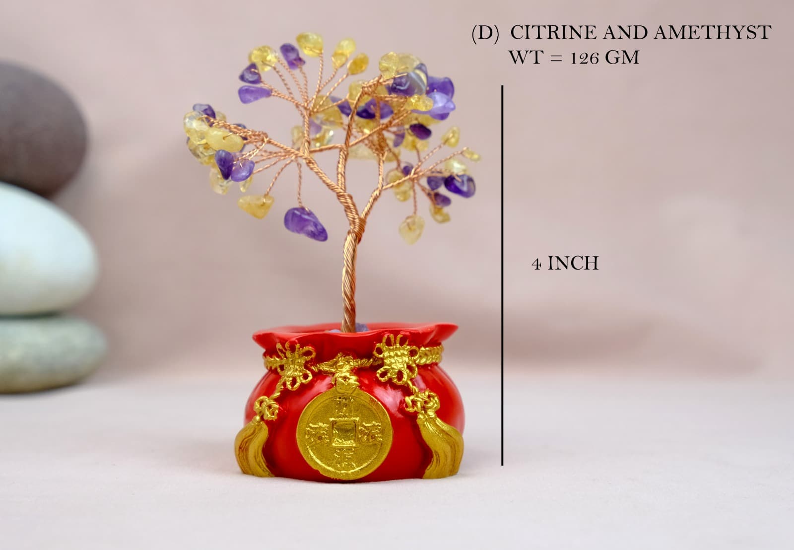 Crystal Tree Citrine Amethyst Red Pouch