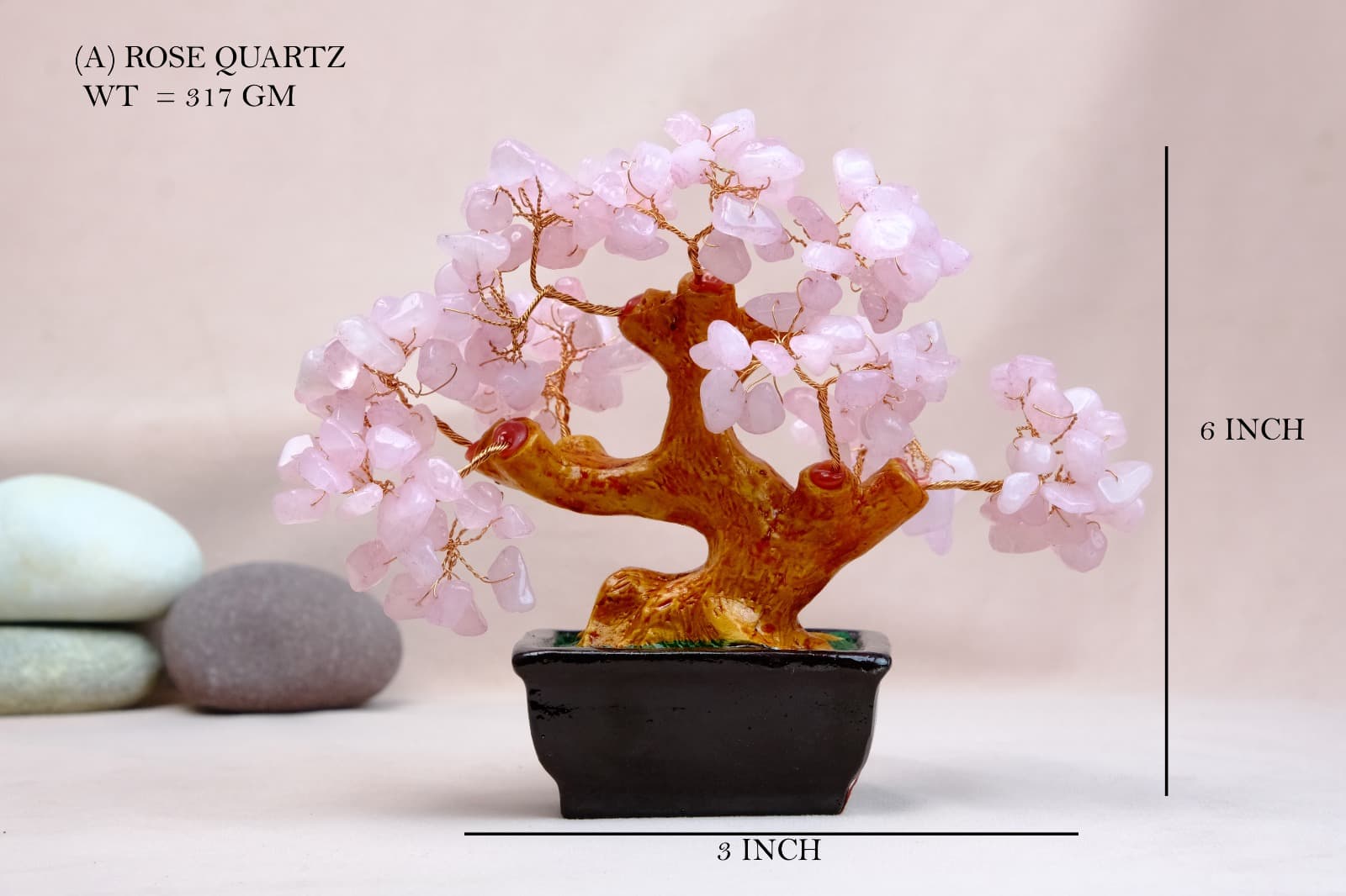 Crystal Tree Rose Quartz Bonsai Black Pot
