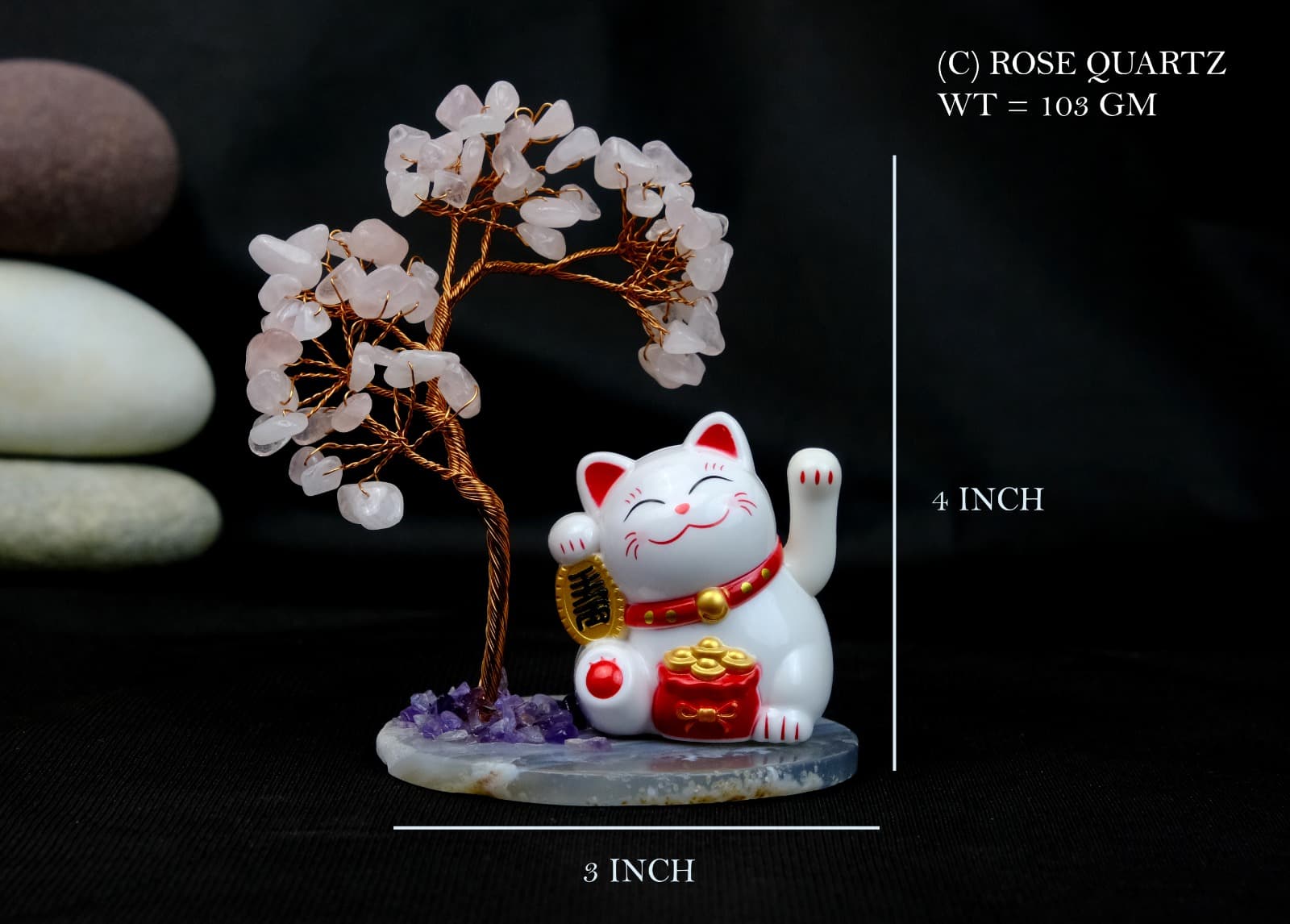 Crystal Tree Rose Quartz Lucky Cat