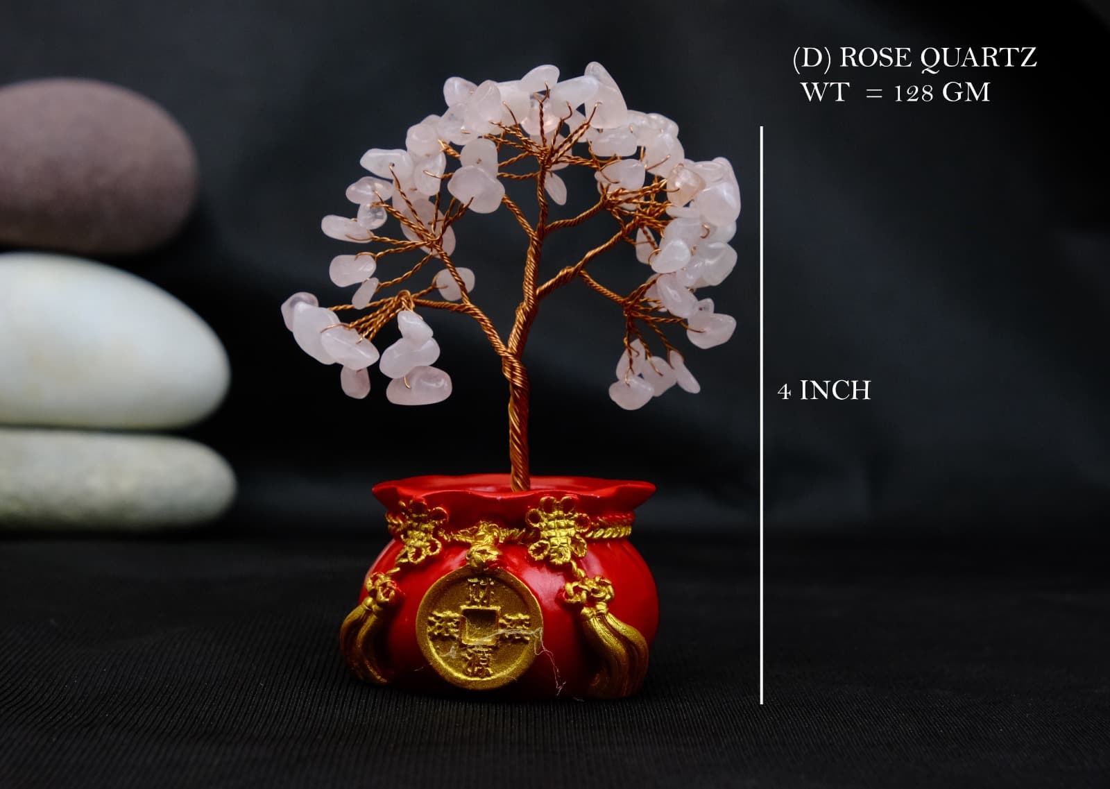 Crystal Tree Rose Quartz Red Pouch